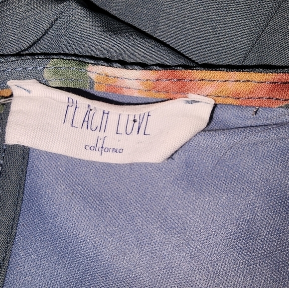 Peach Love California Dress Tunic Blue Floral Long Sleeve Large Boho Work Casual - Picture 6 of 7